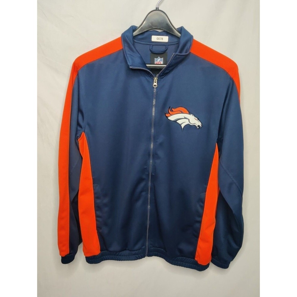 NFL Denver Broncos Full-Zip Jacket, Men's Large Navy Blue Orange